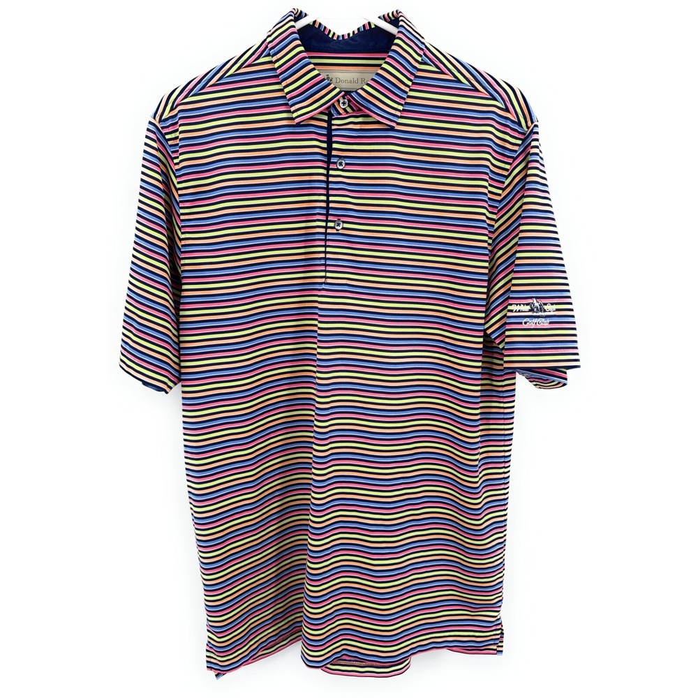 Donald Ross Polo Golf Shirt Mens M Colorful Striped Performance Embroidered